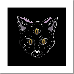 Three Eyed Spiritual Black Cat Posters and Art